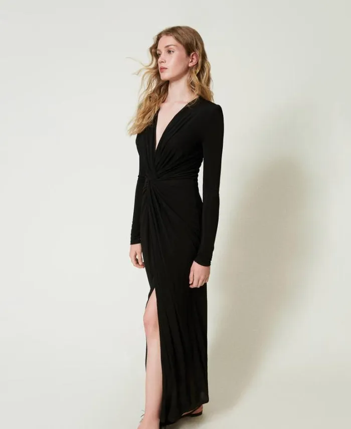 Twinset Elegant Dresses Long Jersey Dress With Draping Black 8211 Clothing