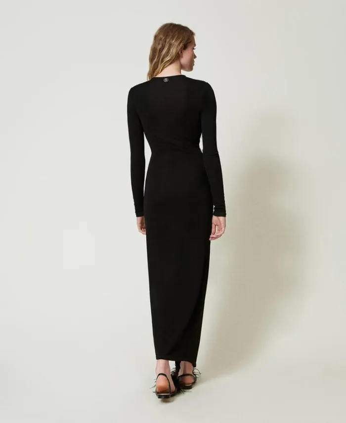Twinset Elegant Dresses Long Jersey Dress With Draping Black 8211 Clothing