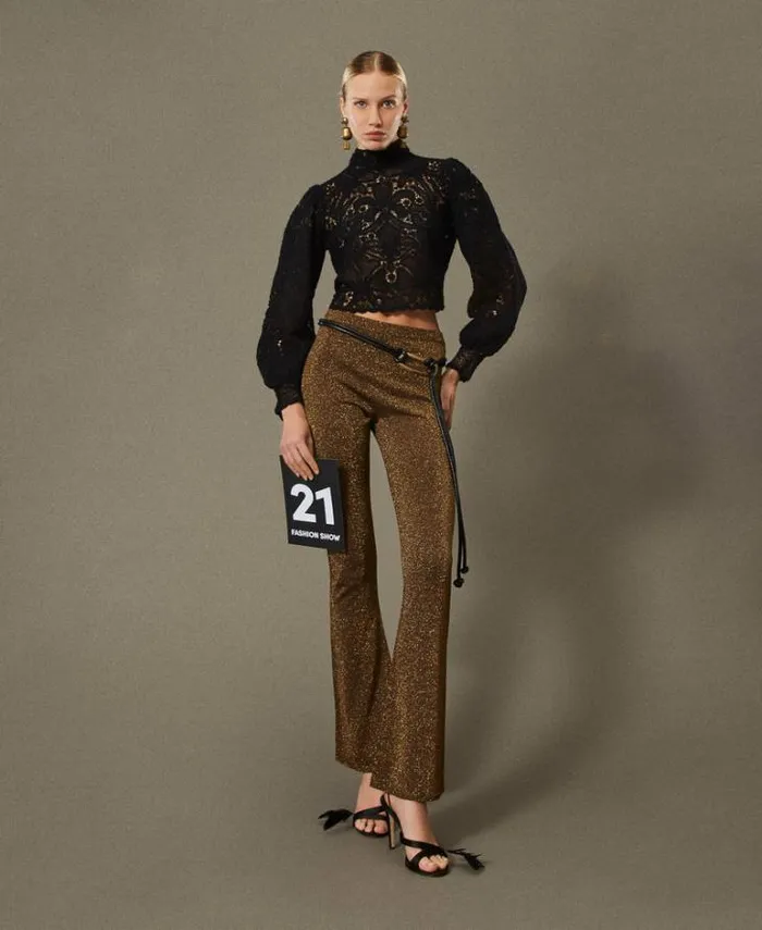Twinset Flares Flared Knit Trousers With Lurex Twotone Dark Chocolate Dark Gold 8211 Clothing