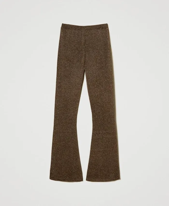 Twinset Flares Flared Knit Trousers With Lurex Twotone Dark Chocolate Dark Gold 8211 Clothing