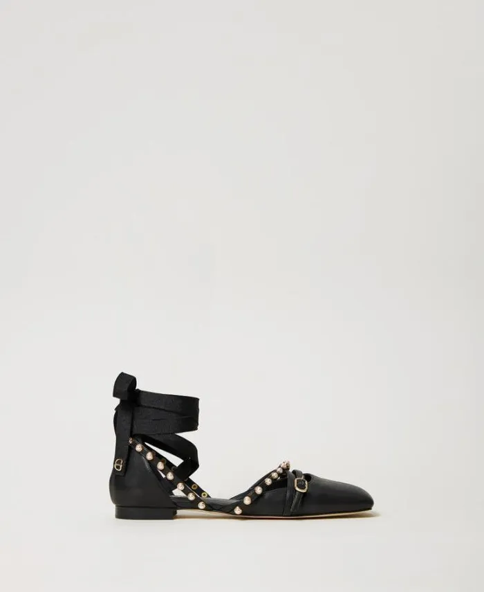 Twinset Flat Shoes Ballerina Shoes With Pearls And Ribbons Black 8211 Shoes