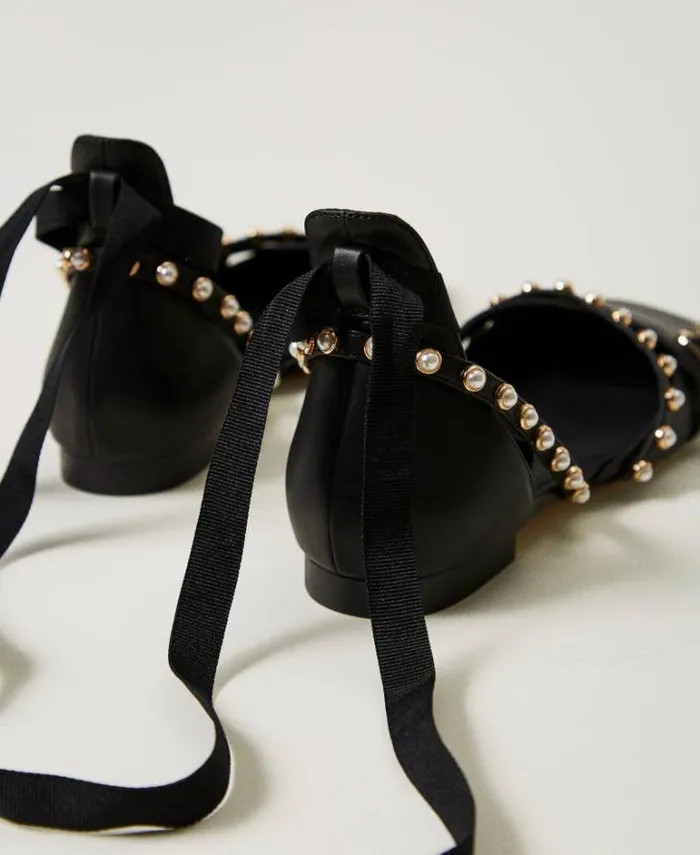 Twinset Flat Shoes Ballerina Shoes With Pearls And Ribbons Black 8211 Shoes