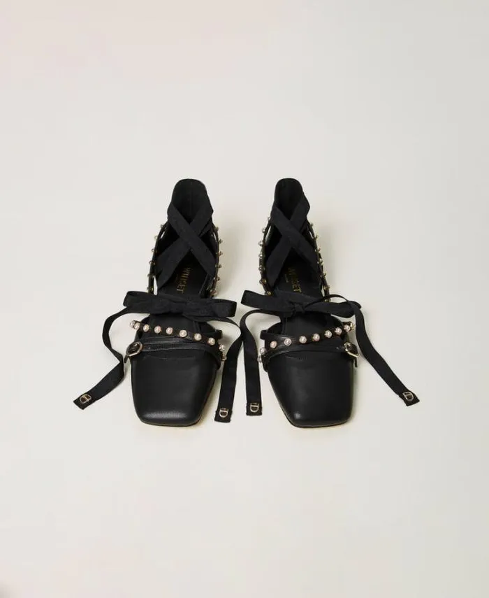 Twinset Flat Shoes Ballerina Shoes With Pearls And Ribbons Black 8211 Shoes