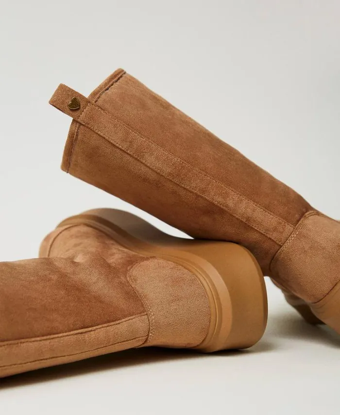 Twinset Flat Shoes Lined Platform Boots Caramel Camel 8211 Shoes