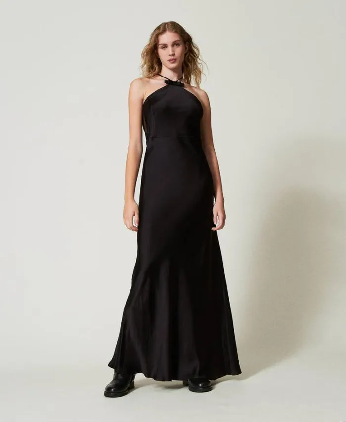 Twinset Formal Dresses Long Satin Halter Dress Black 8211 Clothing