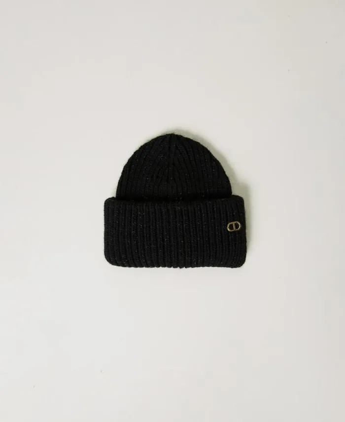 Twinset Hats Ribbed Knit Beanie With Oval T Black 8211 Accessories
