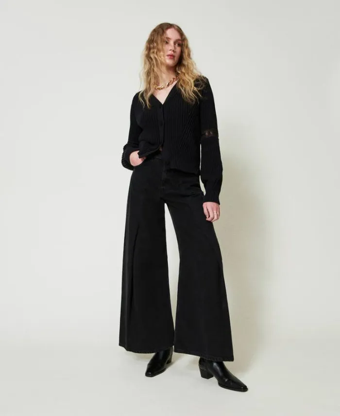 Twinset Jeans Cropped Jeans With Double Buttons Black Denim 8211 Clothing