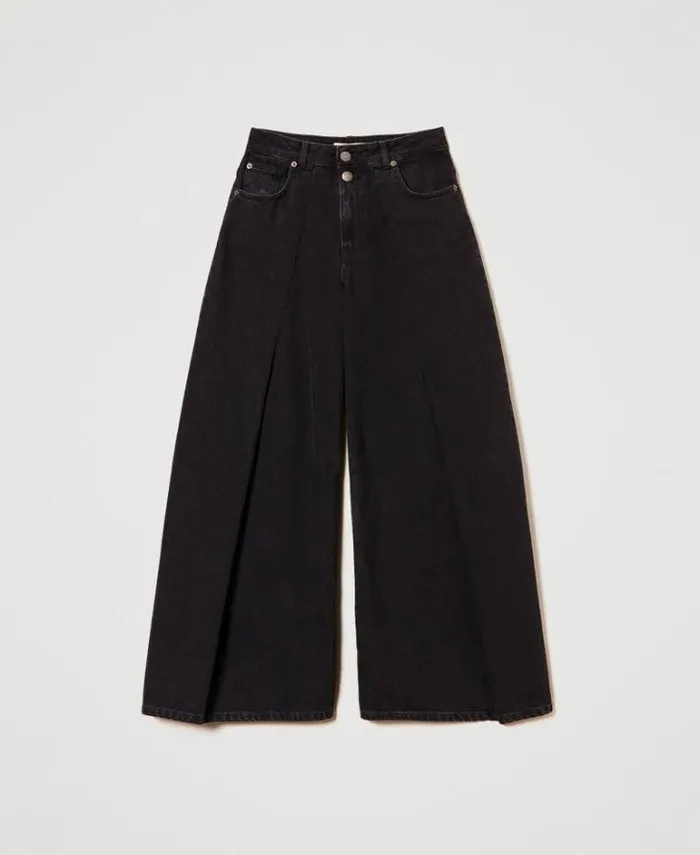 Twinset Jeans Cropped Jeans With Double Buttons Black Denim 8211 Clothing