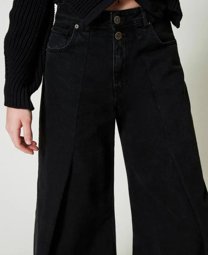 Twinset Jeans Cropped Jeans With Double Buttons Black Denim 8211 Clothing