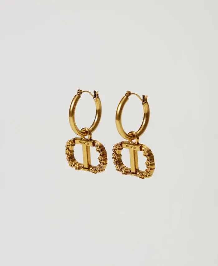 Twinset Jewellery Loop Earrings With Floral Oval T Light Brass 8211 Accessories