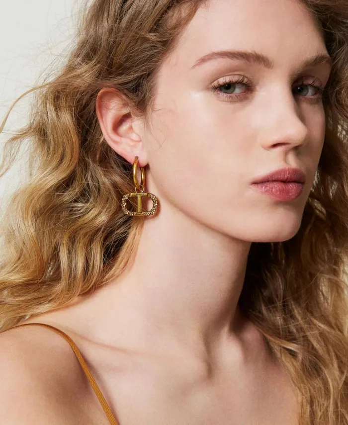 Twinset Jewellery Loop Earrings With Floral Oval T Light Brass 8211 Accessories