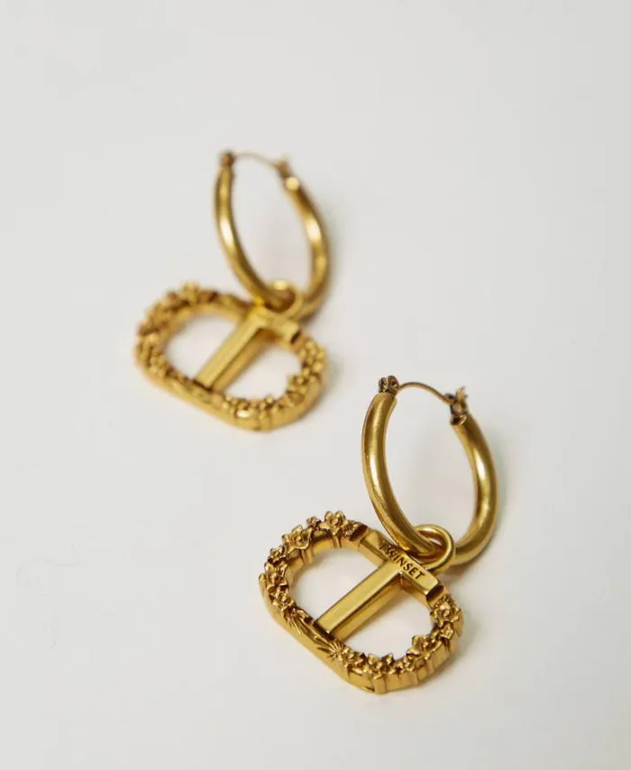 Twinset Jewellery Loop Earrings With Floral Oval T Light Brass 8211 Accessories