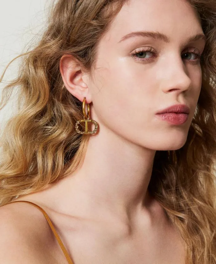 Twinset Jewellery Loop Earrings With Floral Oval T Light Brass 8211 Accessories