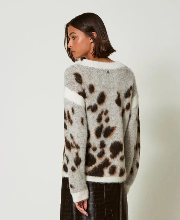 Twinset Jumpers And Cardigans Animal Print Wool Blend Jacquard Jumper White Molegrave Cow Jacquard 8211 Clothing