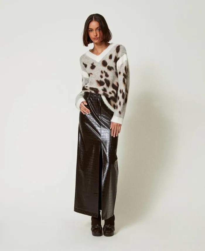 Twinset Jumpers And Cardigans Animal Print Wool Blend Jacquard Jumper White Molegrave Cow Jacquard 8211 Clothing