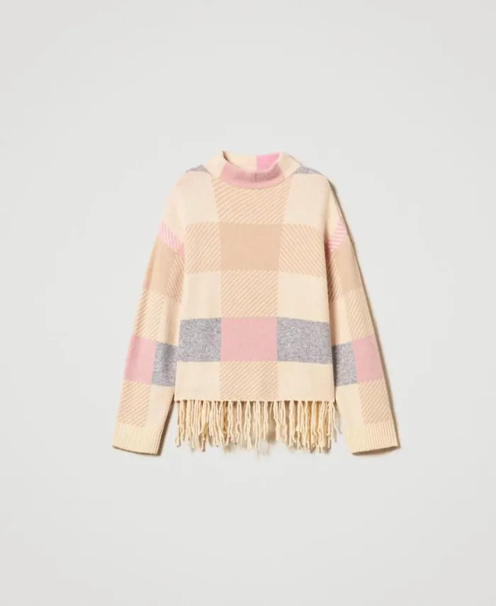 Twinset Jumpers And Cardigans Jacquard Jumper With Fringes Fuchsia Les Beiges Beige Pepper Silk Jacquard 8211 Clothing