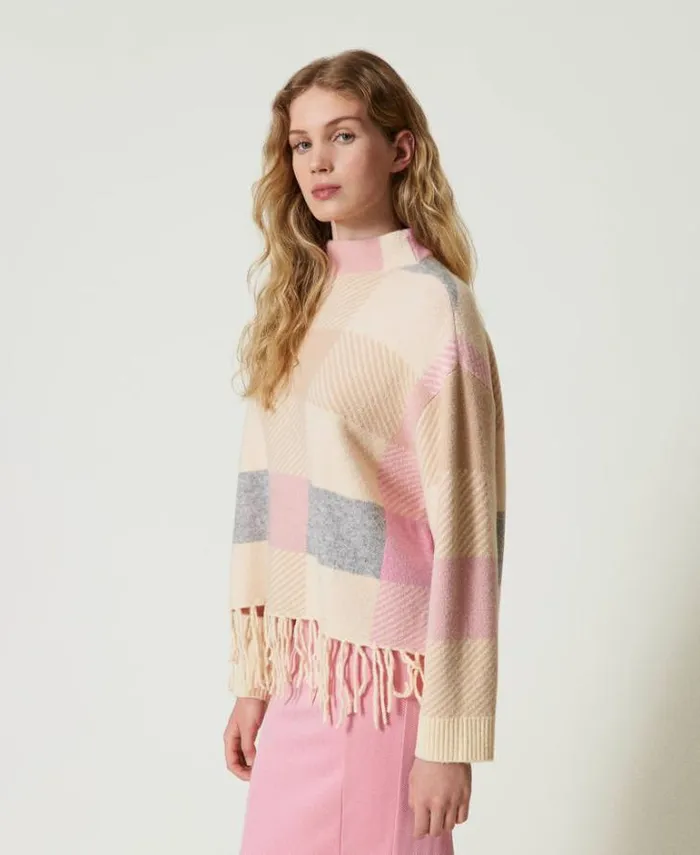 Twinset Jumpers And Cardigans Jacquard Jumper With Fringes Fuchsia Les Beiges Beige Pepper Silk Jacquard 8211 Clothing