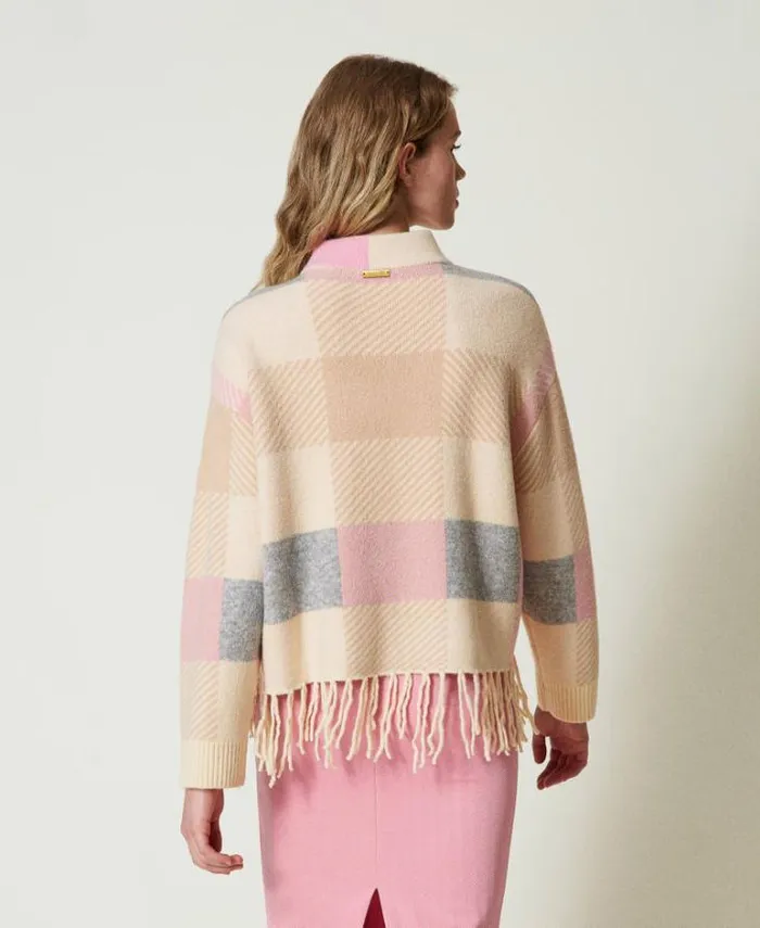 Twinset Jumpers And Cardigans Jacquard Jumper With Fringes Fuchsia Les Beiges Beige Pepper Silk Jacquard 8211 Clothing