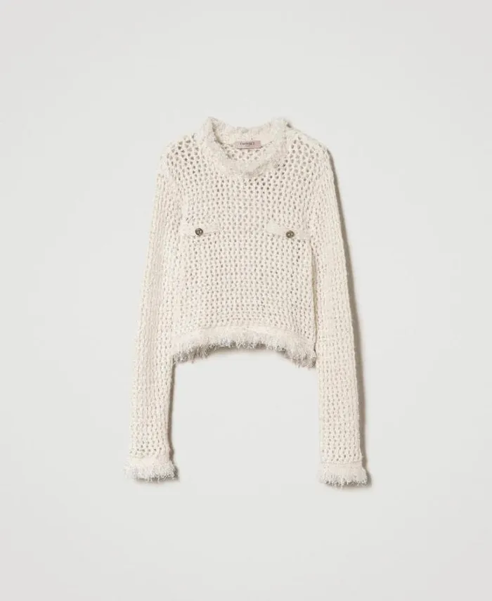 Twinset Jumpers And Cardigans Jacquard Mesh Jumper Old White 8211 Clothing