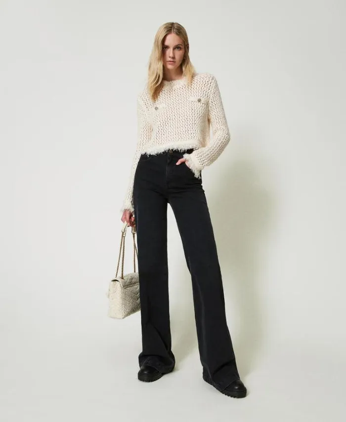 Twinset Jumpers And Cardigans Jacquard Mesh Jumper Old White 8211 Clothing