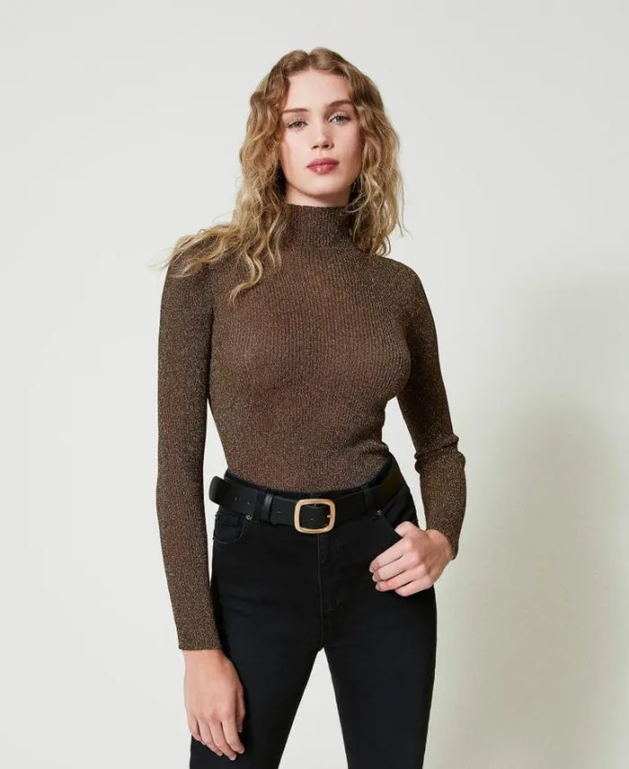 Twinset Jumpers And Cardigans Lurex Turtleneck Jumper Twotone Black Dark Gold 8211 Clothing Twinset Jumpers And Cardigans Lurex Turtleneck Jumper Twotone Black Dark Gold 8211 Clothing