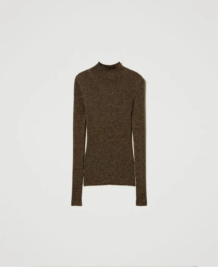 Twinset Jumpers And Cardigans Lurex Turtleneck Jumper Twotone Black Dark Gold 8211 Clothing