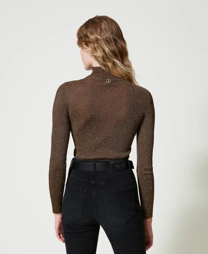 Twinset Jumpers And Cardigans Lurex Turtleneck Jumper Twotone Black Dark Gold 8211 Clothing