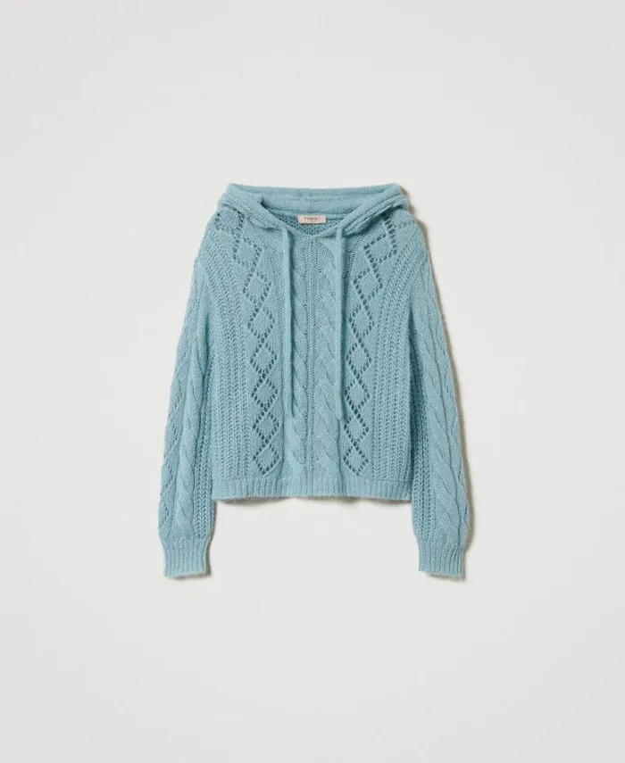 Twinset Jumpers And Cardigans Mohair And Wool Jumper With Hood Gainsboro Gray 8211 Clothing