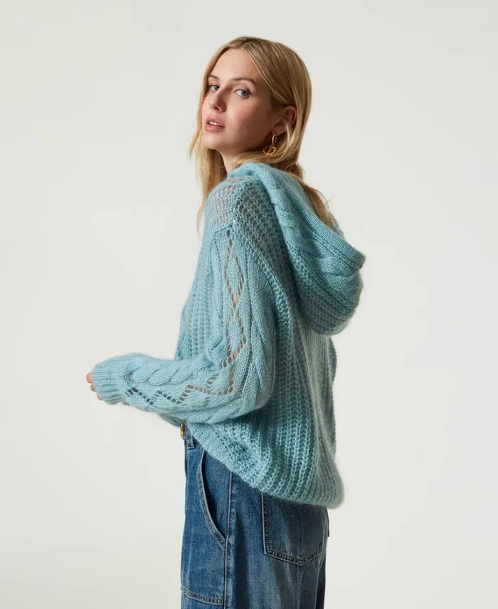Twinset Jumpers And Cardigans Mohair And Wool Jumper With Hood Gainsboro Gray 8211 Clothing