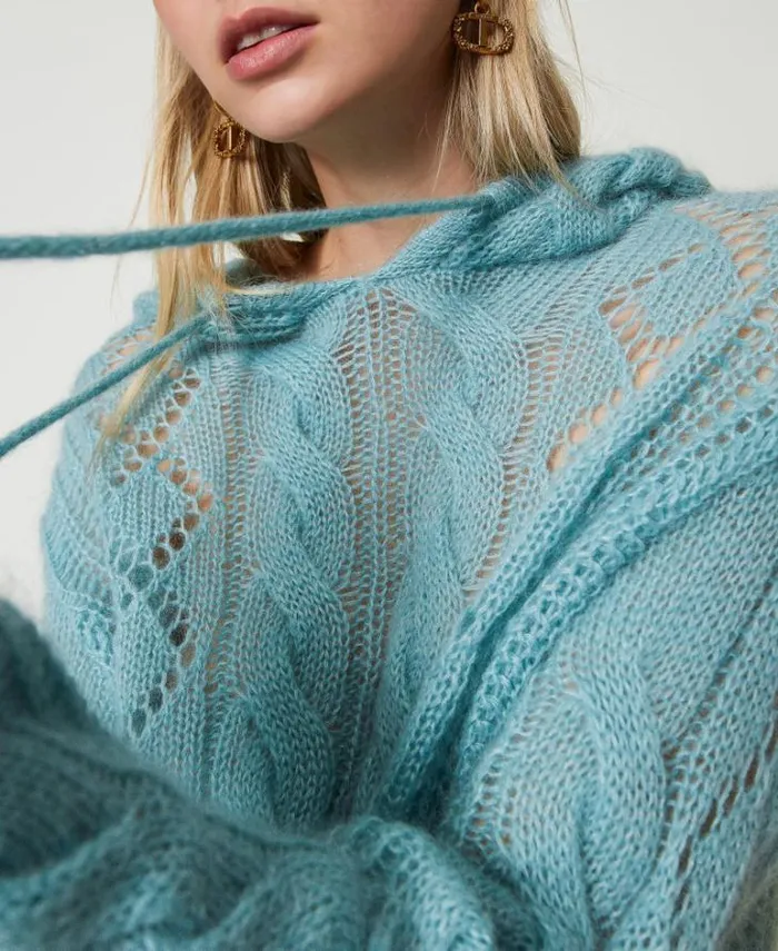 Twinset Jumpers And Cardigans Mohair And Wool Jumper With Hood Gainsboro Gray 8211 Clothing