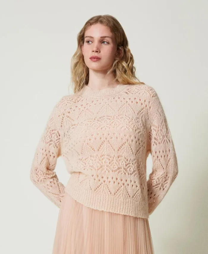 Twinset Jumpers And Cardigans Mohair Blend Mixed Stitch Jumper Peach Pink 8211 Clothing Twinset Jumpers And Cardigans Mohair Blend Mixed Stitch Jumper Peach Pink 8211 Clothing