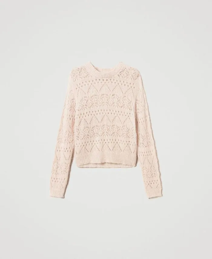 Twinset Jumpers And Cardigans Mohair Blend Mixed Stitch Jumper Peach Pink 8211 Clothing