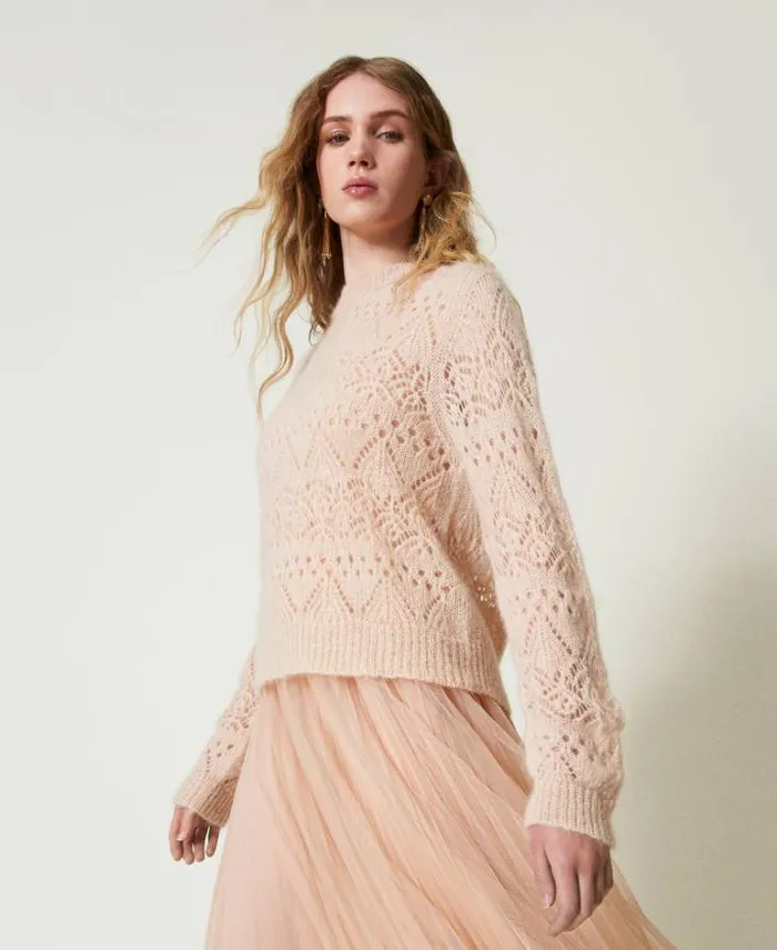 Twinset Jumpers And Cardigans Mohair Blend Mixed Stitch Jumper Peach Pink 8211 Clothing