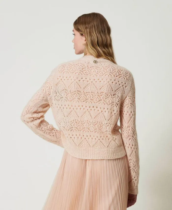 Twinset Jumpers And Cardigans Mohair Blend Mixed Stitch Jumper Peach Pink 8211 Clothing