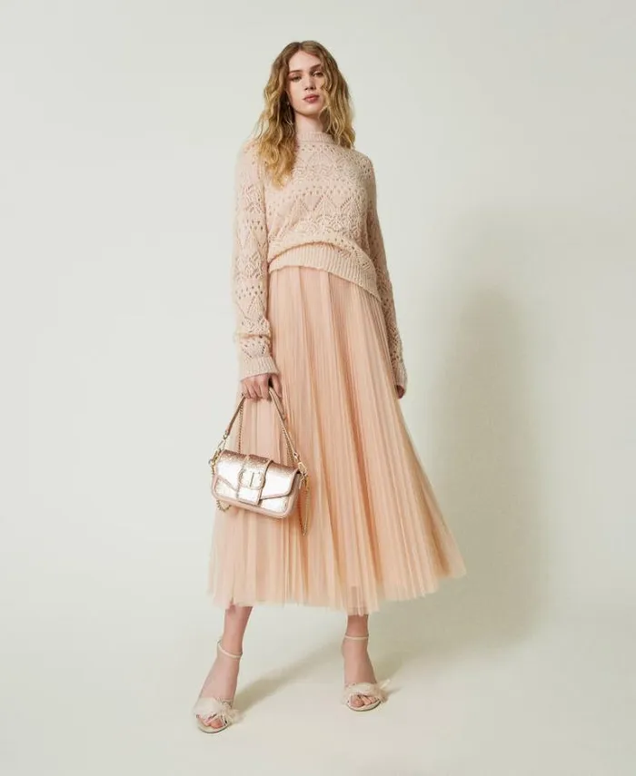 Twinset Jumpers And Cardigans Mohair Blend Mixed Stitch Jumper Peach Pink 8211 Clothing