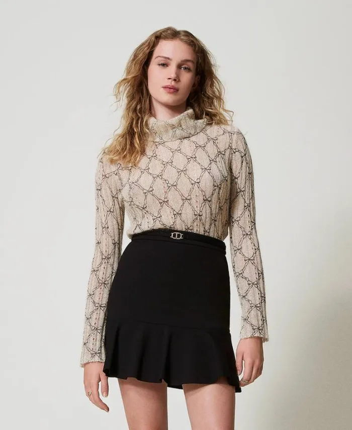 Twinset Jumpers And Cardigans Mohair Blend Turtleneck Printed Jumper White Cream Black Bow Print 8211 Clothing Twinset Jumpers And Cardigans Mohair Blend Turtleneck Printed Jumper White Cream Black Bow Print 8211 Clothing
