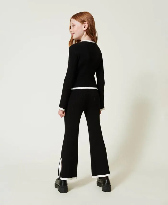 Twinset Jumpers And Cardigans Ribbed Jumper And Wide Trousers Bicolour Black Off White 8211 Girl