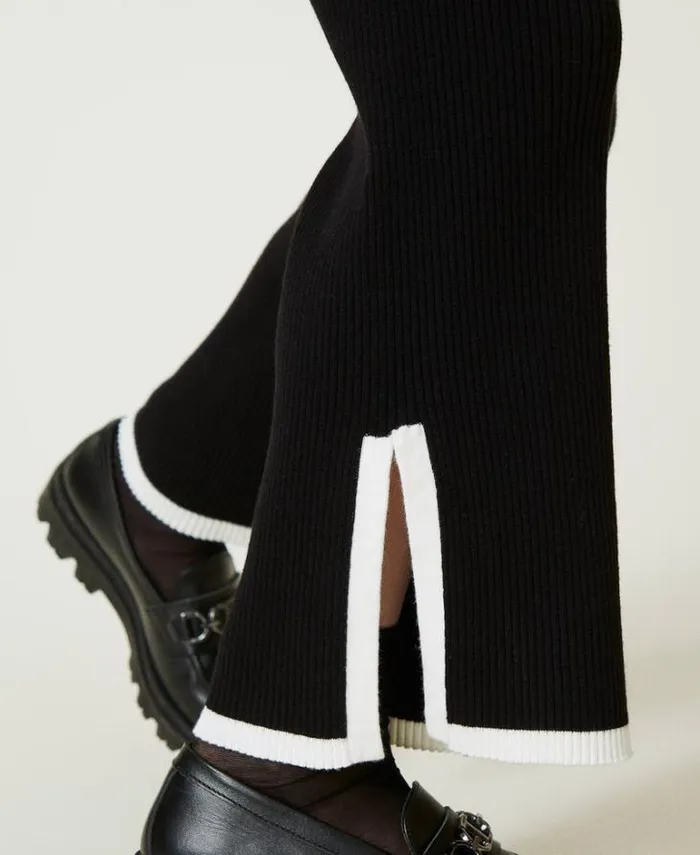 Twinset Jumpers And Cardigans Ribbed Jumper And Wide Trousers Bicolour Black Off White 8211 Girl