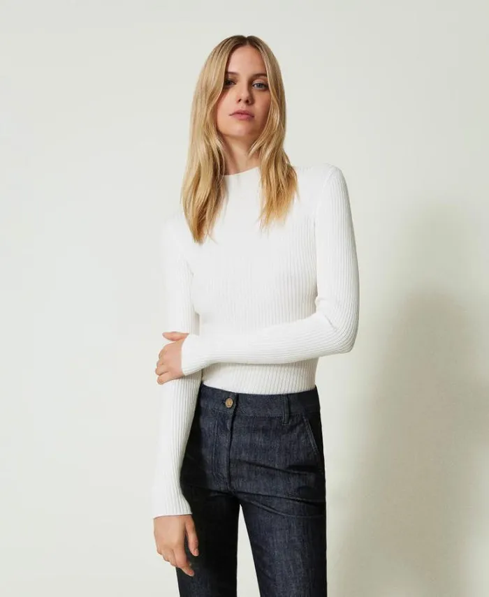Twinset Jumpers And Cardigans Ribbed Turtleneck Jumper White Snow 8211 Clothing