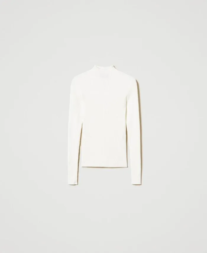 Twinset Jumpers And Cardigans Ribbed Turtleneck Jumper White Snow 8211 Clothing