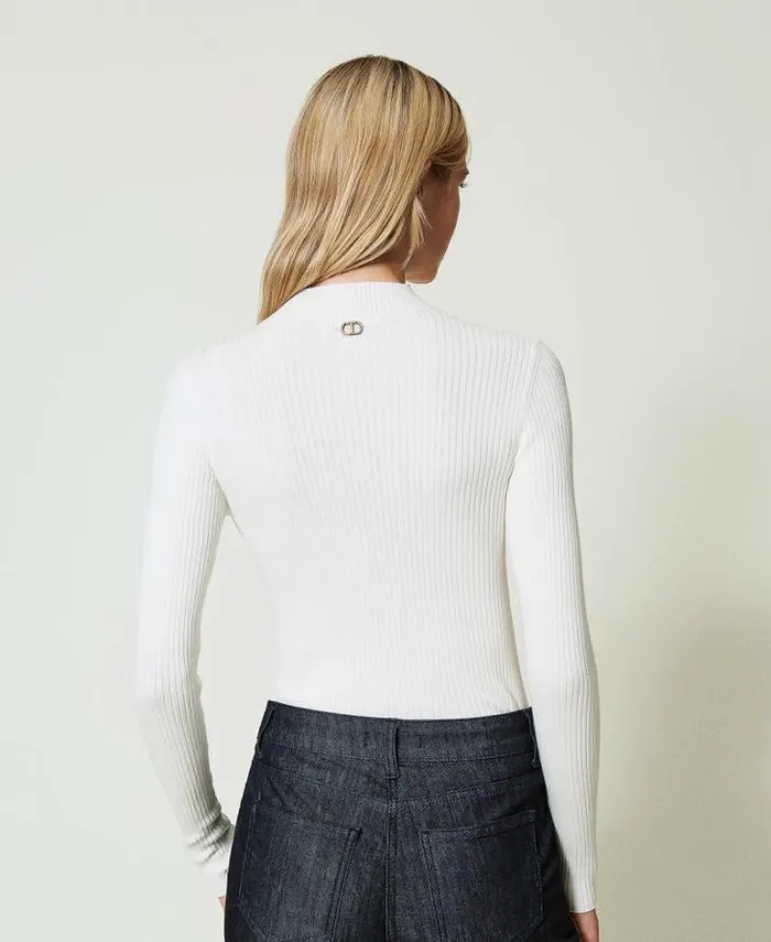 Twinset Jumpers And Cardigans Ribbed Turtleneck Jumper White Snow 8211 Clothing