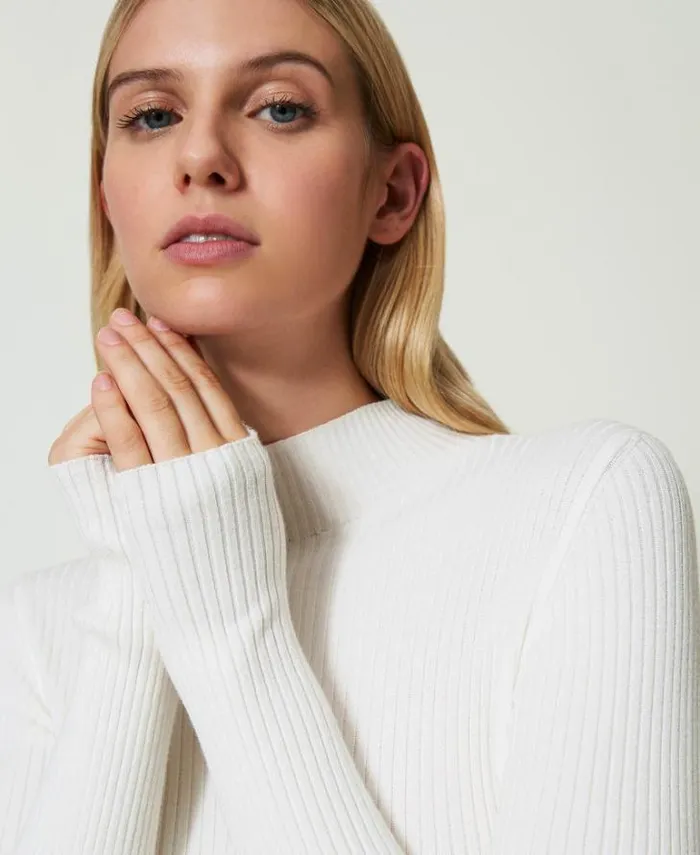 Twinset Jumpers And Cardigans Ribbed Turtleneck Jumper White Snow 8211 Clothing