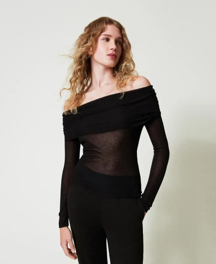Twinset Jumpers And Cardigans Viscose Offshoulder Jumper Black 8211 Clothing