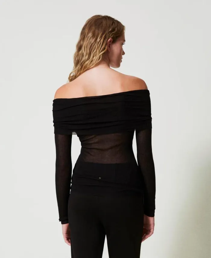 Twinset Jumpers And Cardigans Viscose Offshoulder Jumper Black 8211 Clothing