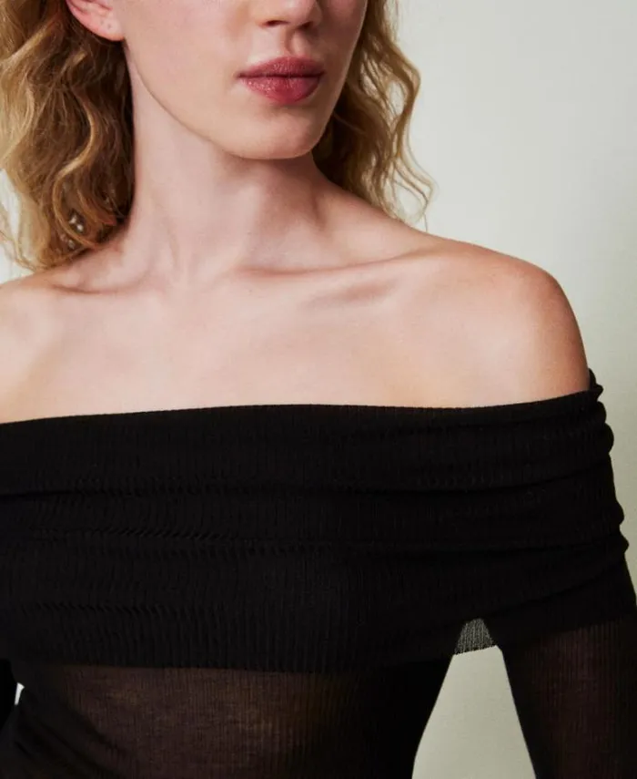 Twinset Jumpers And Cardigans Viscose Offshoulder Jumper Black 8211 Clothing