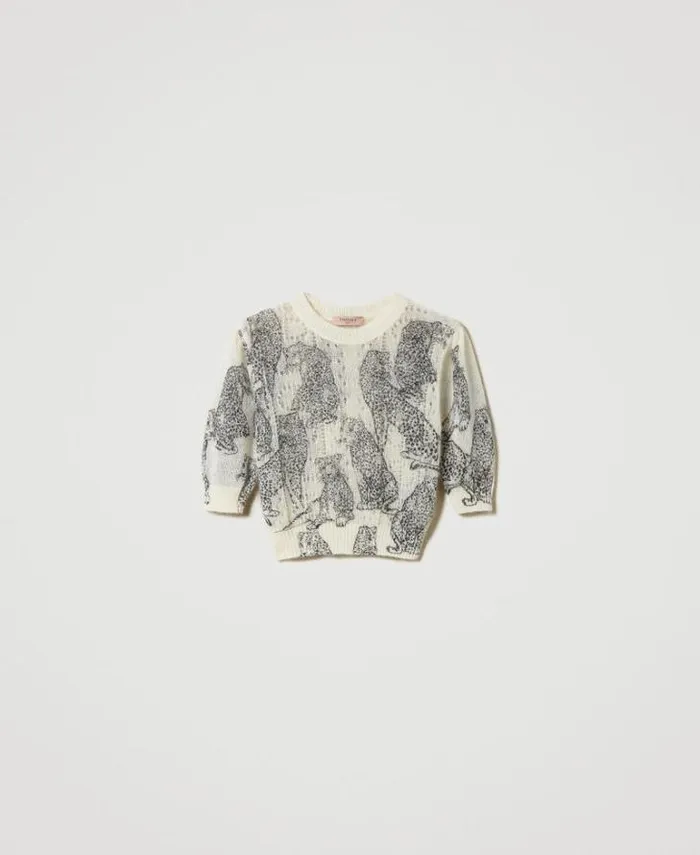 Twinset Jumpers And Cardigans Wool And Mohair Blend Cropped Jumper Black Snow White Jaguar Print 8211 Clothing