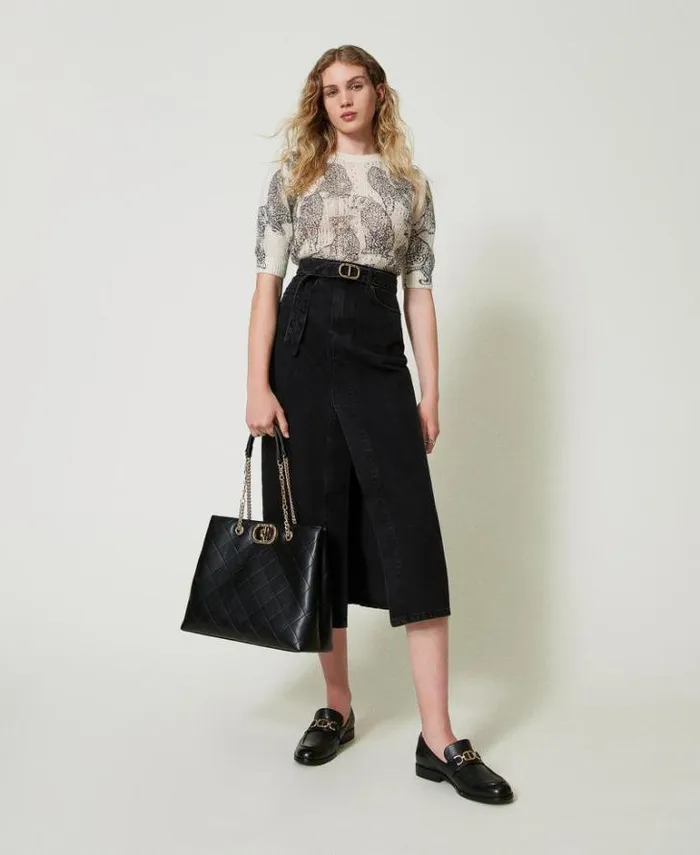 Twinset Jumpers And Cardigans Wool And Mohair Blend Cropped Jumper Black Snow White Jaguar Print 8211 Clothing
