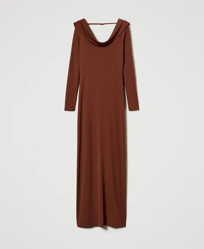Twinset Long Dresses Long Dress With Draped Neckline Terra Senese Brown 8211 Clothing
