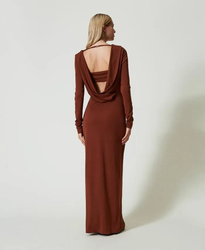 Twinset Long Dresses Long Dress With Draped Neckline Terra Senese Brown 8211 Clothing