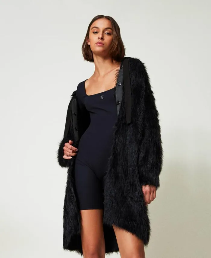 Twinset Short Dresses MYFO Short Ribbed Jumpsuit With Logo Black 8211 Clothing